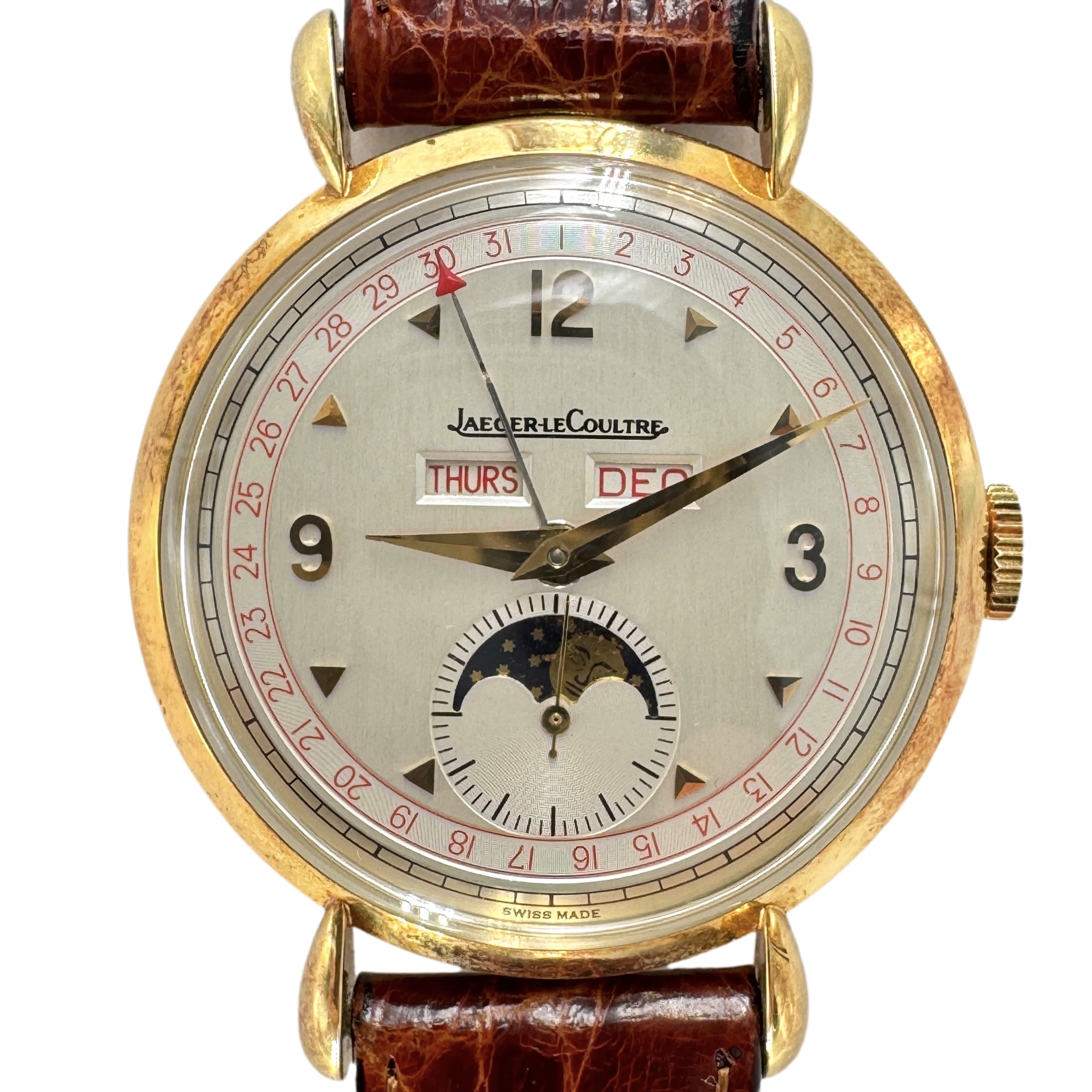 ジャガー・ルクルト（JAEGER LE COULTRE）　150周年記念モデル　トリプルカレンダー　 ムーンフェーズ　Ref.141.008　メーカー保証書、箱　手巻き　KRS1416