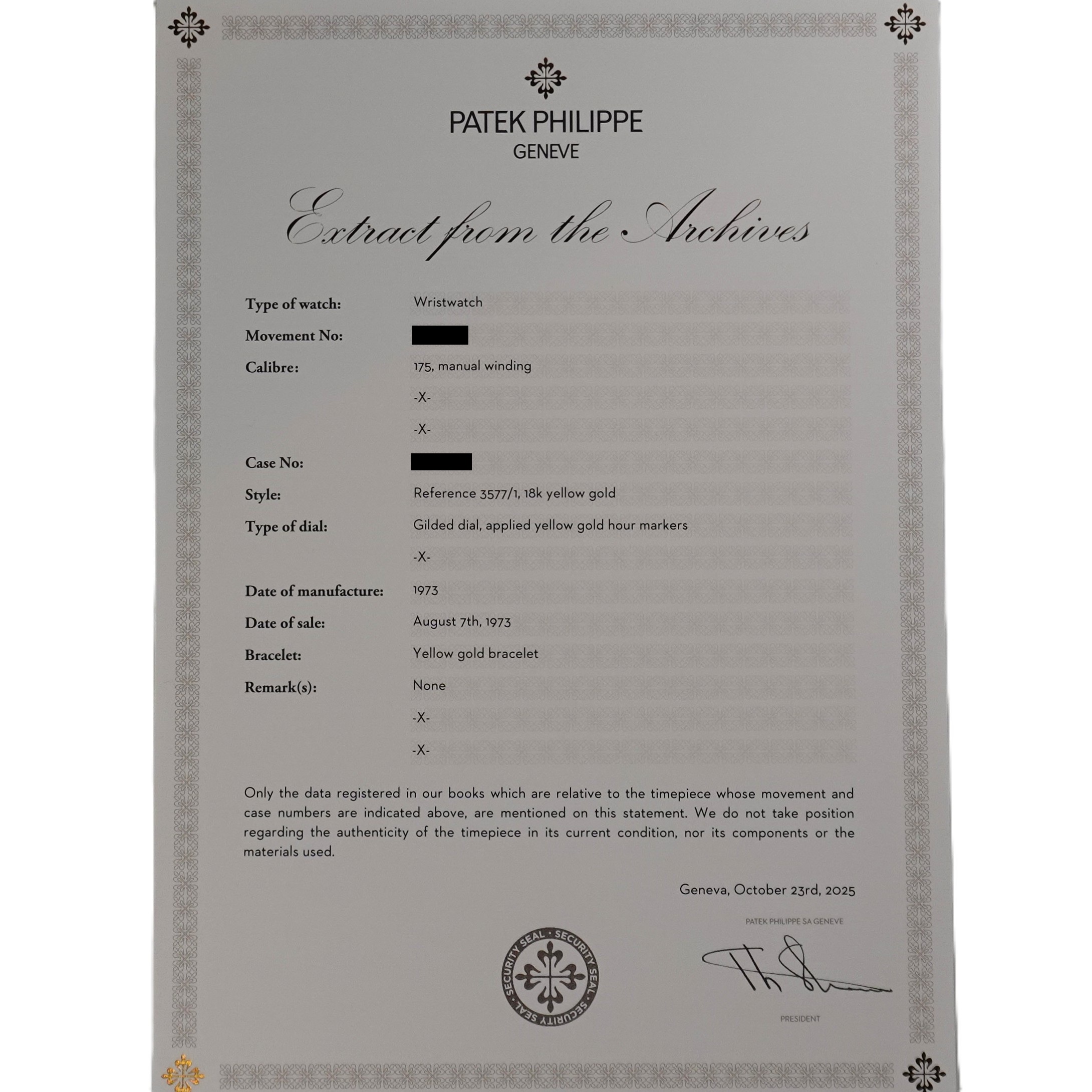 ゴールデンエリプス（Golden Ellipse）　Gubelinダブルネーム（Gubelin Double-Signed）　シャンパン文字盤　Ref.3577/1　アーカイブ付　1973年　手巻き　KRS1600