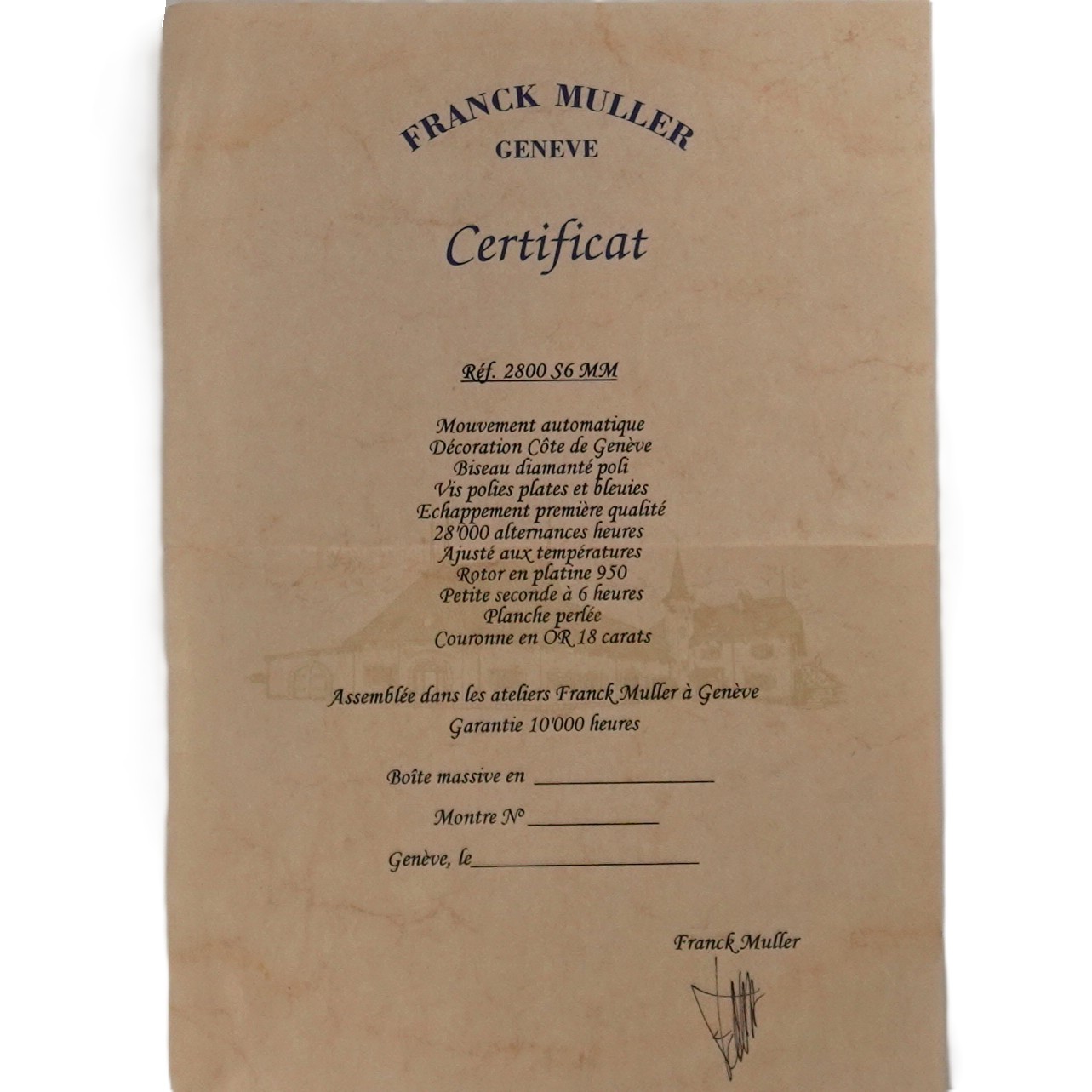 フランクミュラー（Franck Muller）　シャンパン　Ref.2800 S6 MM　メーカー保証書　自動巻　KRS1937